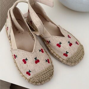 Zara Beige Espadrille Sandals with Red Cherry Embroidery